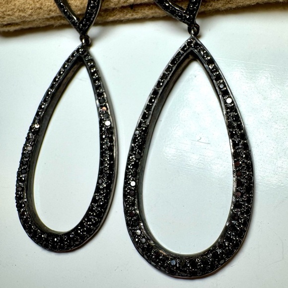 New Versani 2 Carat Black Diamond Open Teardrop Earrings - Picture 4 of 7